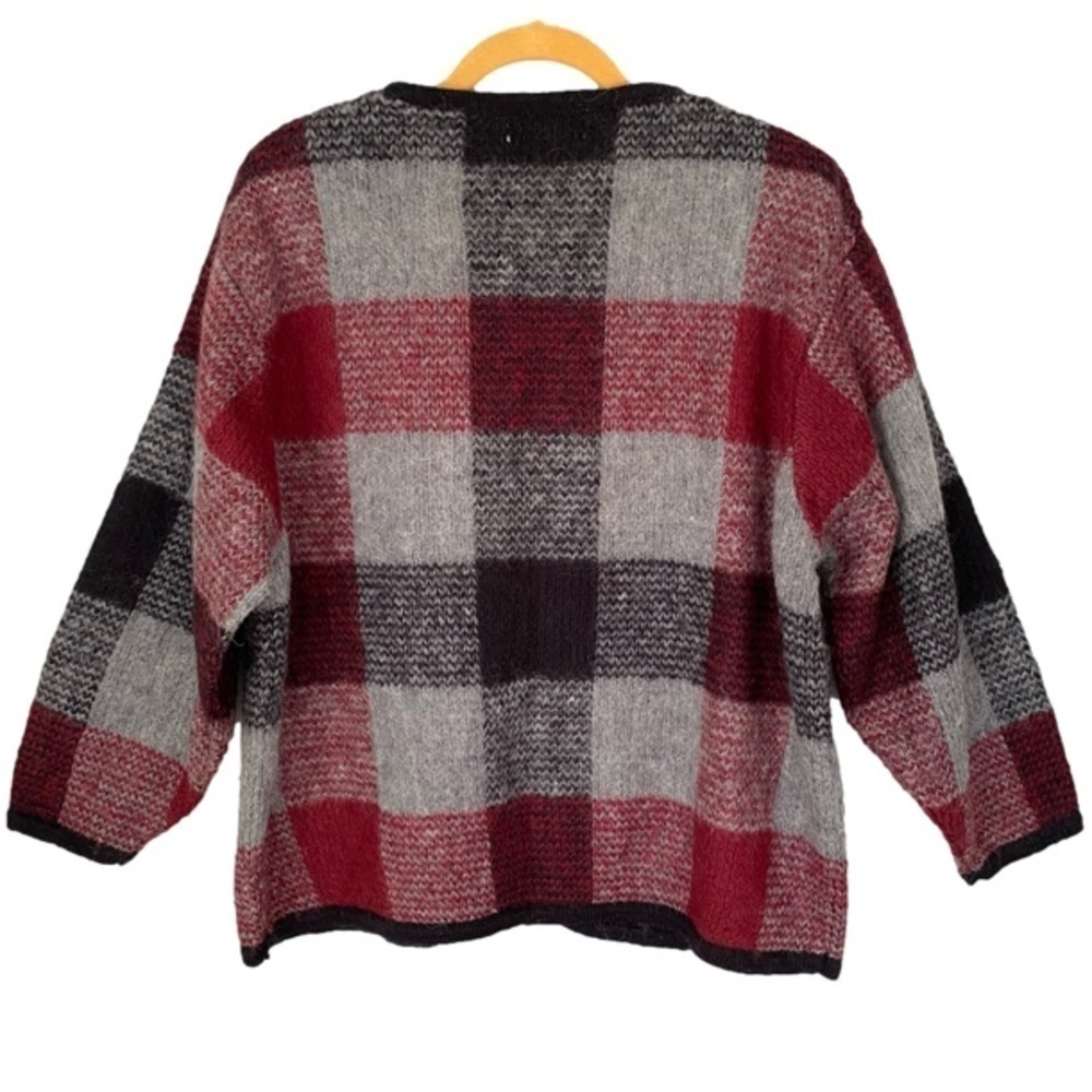 DRESSBARN Vintage Cardigan Mohair Blend Black Red Grey Check Women Plus 18-20 - Picture 2 of 12
